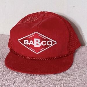 Vintage Babco Red Corduroy Mesh Back Snap Back Trucker Hat